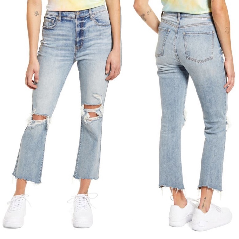 DAZE shy girl ripped high waist crop flare jeans